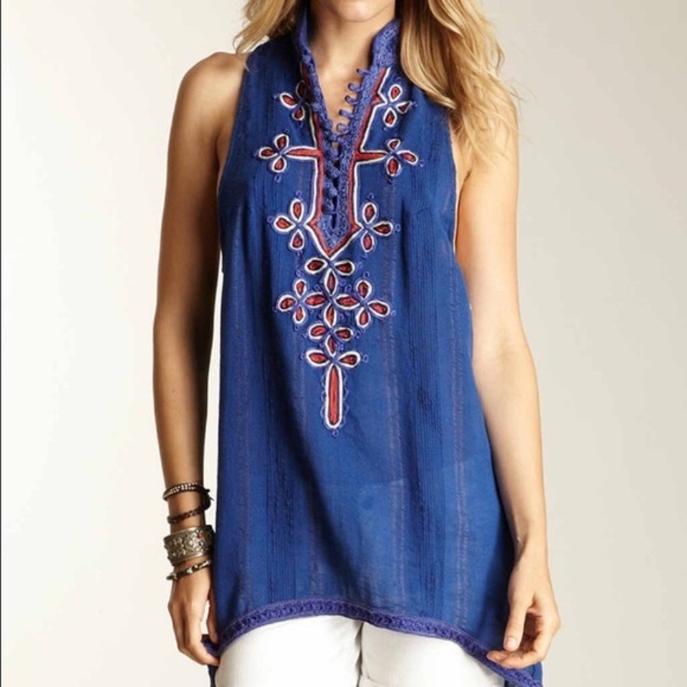 New Romantics Free People, fever dream tunic blue size small